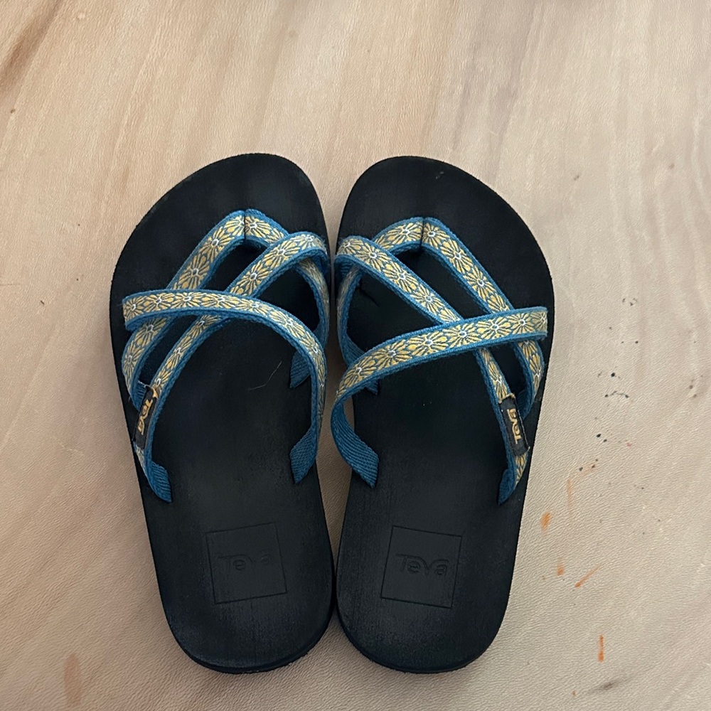 Teva Black Sandals with Blue and Yellow Straps